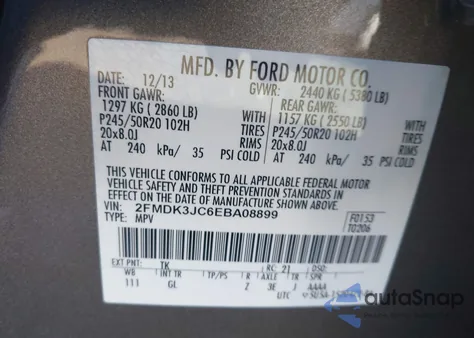 2014 Ford Edge Sel из США, поврежденный, VIN 2FMDK3JC6EBA08899